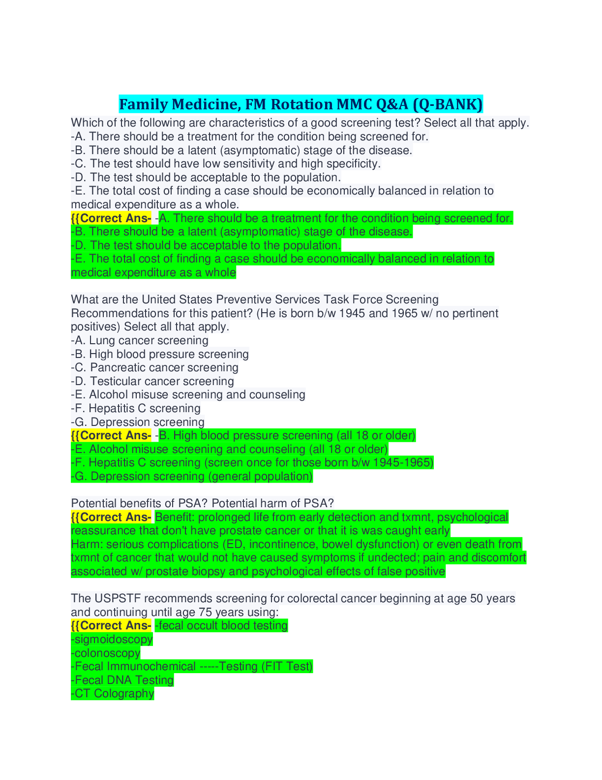 Family Medicine (AAFP Questions) with accurate answers. Graded A+ 2022/2023
